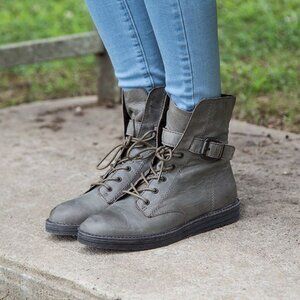 OBTB Gray Lace-Up Ankle Combat Boots Size 9 Women's